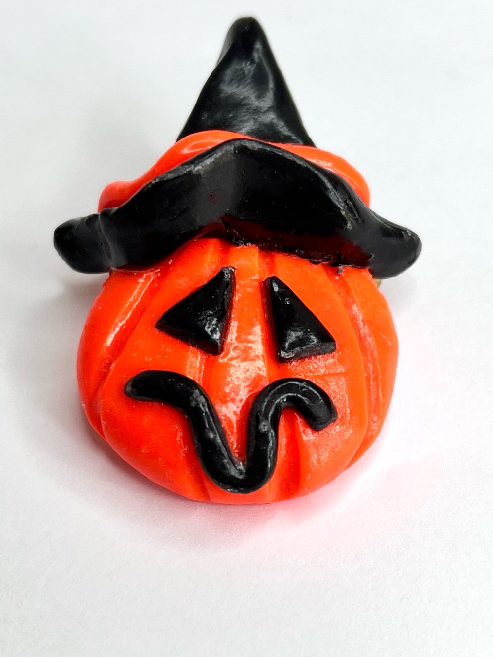 Halloween Pumpkin Witch Hat Brooch Orange Black Jack O Lantern Pin